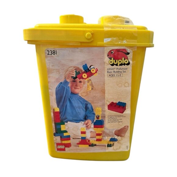 Vintage 1991 Lego Duplo 2381 Preschool Basic Building Set 67 Piece With Bucket - Picture 1 of 4
